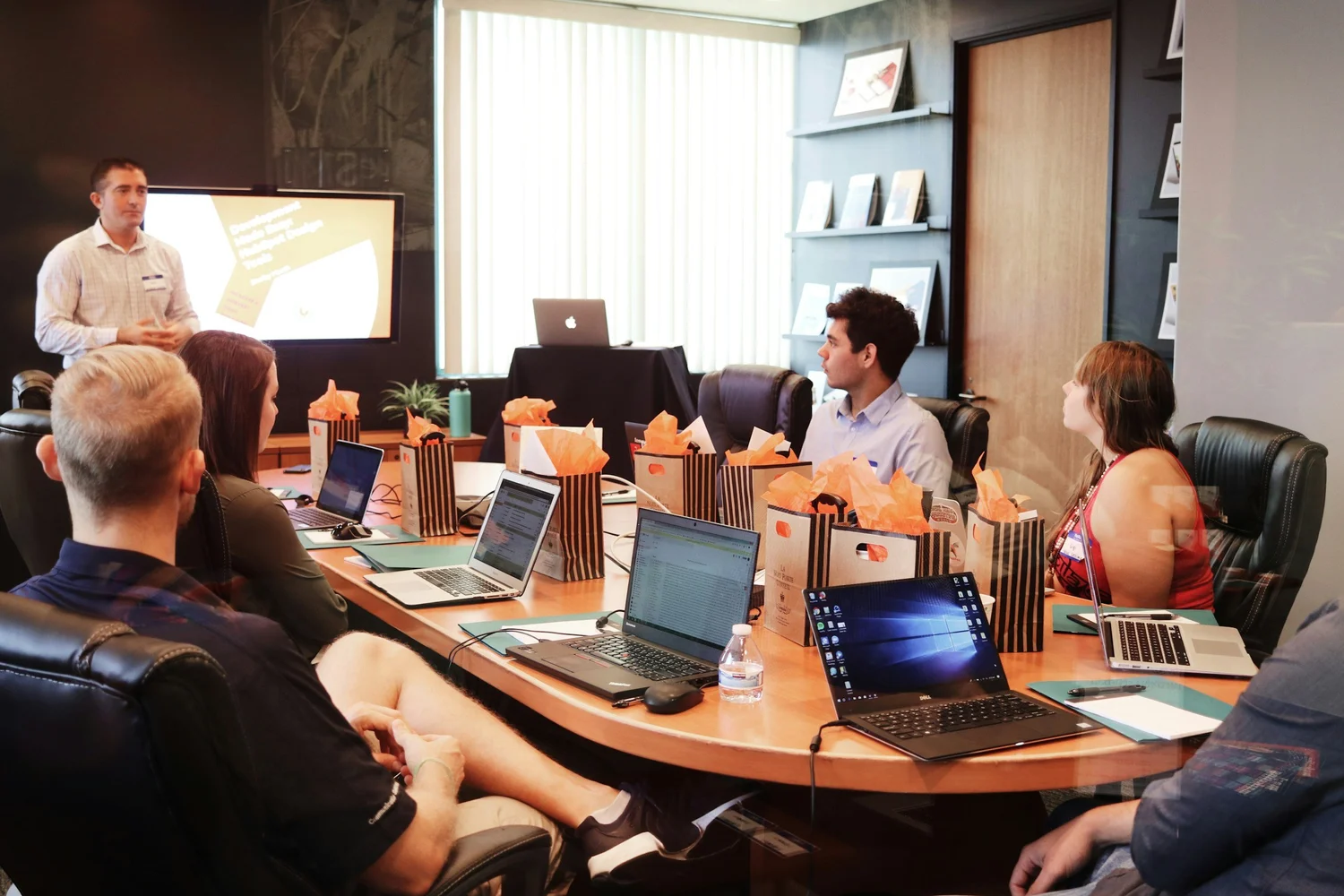 A team working at desks in an open-plan office
